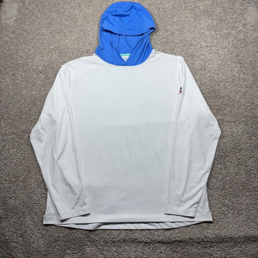 B Draddy Sport Mens XL Hoodie Sankaty Head Golf Club White Blue Sun Shirt XL